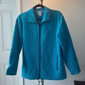 Chicos 100% Silk lightweight blue quilted zip up draw string jacket size 4